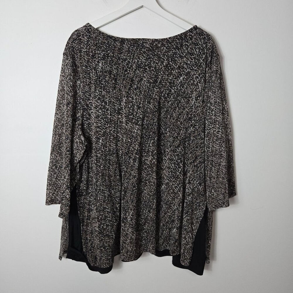 Catherines Size 2X Layered 3/4 Sleeve V-Neck Blouse Top Black Brown Women's - Picture 10 of 13